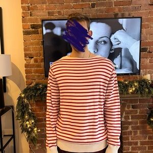 J. Crew Red and White Striped Crew Neck Sweater